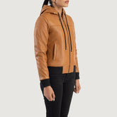Sutix Brown Leather Hooded Bomber Jacket